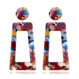 Multicolor Resin Acrylic Rectangle Geometric Drop Dangle Earrings Leopard Mottled Tortoise for Women Exaggerated Lightweight Jewelry-A