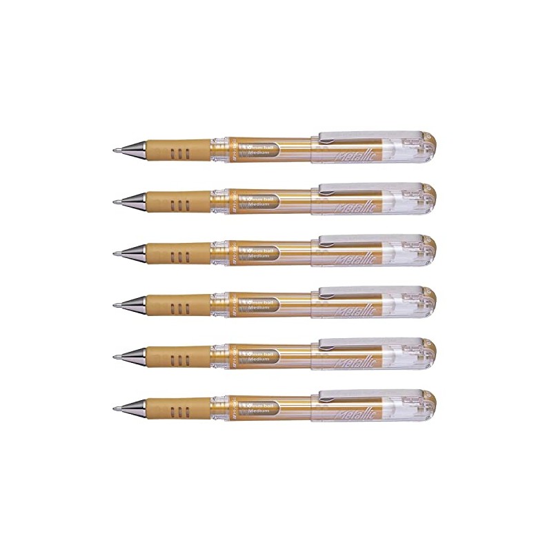 Pentel K230 M Gel Ink Roller Ball Pens, Pack of 6 Gold