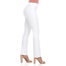 Rekucci Women's Ease Into Comfort Straight Leg Pant with Tummy Control (8, White)