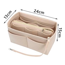 Felt Bag-in-Bag with Detachable Dividers, Inner Pocket, Large Capacity, Convenient, Storage Bag, Stylish, Men's, Women's, Liner Bag for Tote Bags (Khaki)