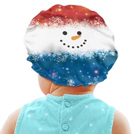 Babrukda Christmas Cute Snowman Print Kids Satin Sleep Cap, Double Layer Festival Holiday Xmas Satin Bonnet Hat Curly Girl Boy Headwear Hair Cap Gifts for Frizzy Hair Toddler Children Baby Night Cap