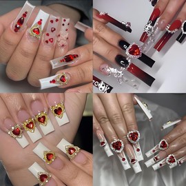 13Pcs Red Heart Nail Charms for Nail Art Metal Valentine's Day Nail Art Charms Gold Silver Nail Rhinestones Romantic Love Hearts Crystals Design Alloy Nail Gems Jewel Valentines Charms Nail Decoration