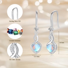 FANCIME Moonstone Heart Infinity Dangle Drop Earrings 925 Sterling Silver June Birthstone Earrings Fine Jewellery Birthday Gifts for Women