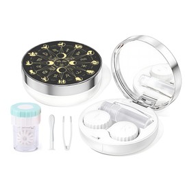 Mokiwala Contact Lens Travel Kit with Cleaner Washer, 5 in 1 Portable Contact Box with Mirror Tweezers Remover Tool Solution Bottle for Travel Daily Outdoor,Sunface