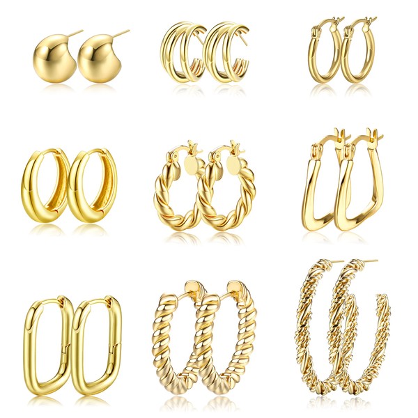 MILACOLATO 9 Paar Ohrringe Silber/Gold Creolen Damen Hoop Ohrringe Für