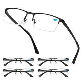 MEETSUN 5Pack Reading Glasses for Men Blue Light Blocking Readers Glasses Spring Hinge Metal Half Frame Anti Glare Filter (5Pcs-Black-250)