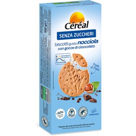 Céréal | Biscotti Gusto Nocciola con Gocce di Cioccolato Senza Zuccheri, Ricco di Fibre, 132G