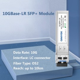 QINIYEK 10GBase-LR SFP+ Transceiver, 10G Singlemode SFP+ LC Module for Cisco SFP-10G-LR, Ubiquiti UF-SM-10G, Meraki MA-SFP-10GB-LR, Mikrotik, Supermicro, Netgear (SMF, 1310nm, 10km, DDM)