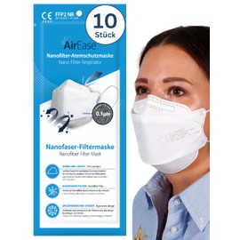 Air Ease FFP2 Masks Fish Shape White CE 2233 Certified Individually Packed Breathable Mouth Guard and Respirator Mask without Valve Pack of 10