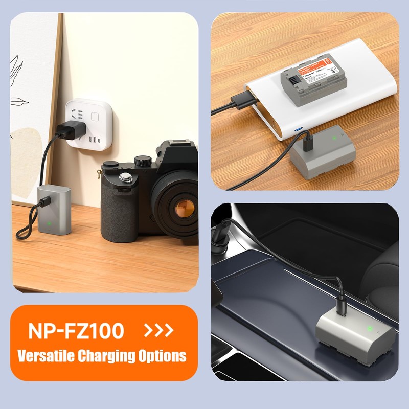 NP-FZ100 Batteries 2-Pack 2600mAh, Type-C Charging Port for Sony A7iv,