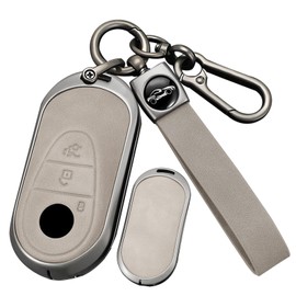 ontto Car Key Case Key Case Key Fob Leather Protective Case Fits Mercedes C S Class C200 W206 GLC X254 300 GLE EQE53 EQS 53 AMG 2023-2025 Key Case 4 Button-A Grey