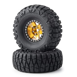RC Car 1.9" Beadlock Wheel Rim Rubber Tire Internal Beadlock Wheels Tires For 1:10 Axial scx10 d90 d110 RC Car #70 (Yellow)