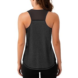 Aeuui Womens Workout Tops Mesh Racerback Tank Tops Sleeveless Yoga Athletic Running Shirts Gym Clothes for Women Black