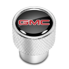iPick Image for GMC Red Logo in Black on Shining Silver Aluminum Tire Valve Stem Caps