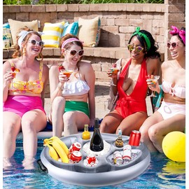 BNGXR Inflatable Drink Holder, Pool Bar 2-in-1 Drink Holder and Snack Holder, Large Capacity Floating Coasters, Inflatable Pool Drink Holder for Pool Party Water Fun