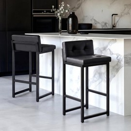 Bar Stools Set of 2, Counter Height Bar Stools Sets with Back, Faux Leather Barstools with Metal Legs and Footrest, Upholstered Bar Chairs for Dining Kitchen Island, Home Counter Bar