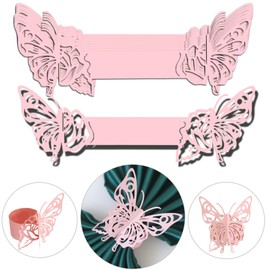 Butterfly Paper Napkin Rings,Pink Disposable 3D Laser Cut Butterfly Rose Shape Foil Paper Napkin Holder for Weddings Party Serviette Table Decoration Restaurant Bridal Shower Banquet Supply (Pink)