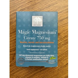 New Nordic Magnesium Citrate | 750 mg Extra Strength | Muscle and Sleep Support for Women and Men | High Absorption with Vitamin B Complex and Vitamin D | 60 Tablets