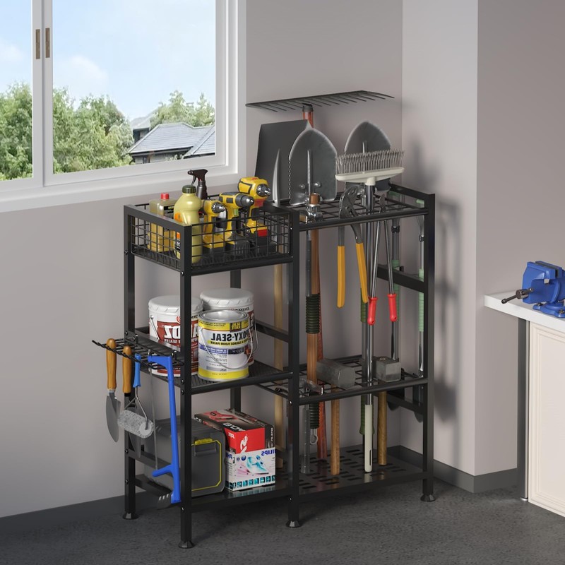 Keomaisyto Garden Tool Organizer With Basket - 3 Tier Yard