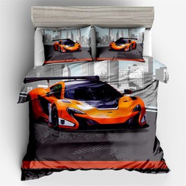 AMTAN 3D Duvet Cover Set Orange Speed Sport car Bedding Set for Teen Boys Bed Set 3pcs 1 Duvet Cover 2 Pillowcases Twin Full Queen King Size