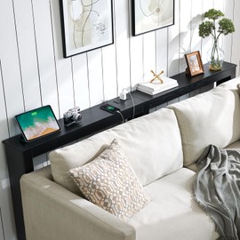 MOHOPE 78.8" Long Console Table with Power Outlets, 7.9" Narrow Sofa Table with USB & Type-C Ports, Skinny Behind Couch Tables with Charging Station, Entryway Table for Hallway, Living Room, Black