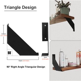 SPOROOT Shelf Bracket, Black, Shelf Angle 10 cm, 90° Triangle Support Iron Shelf Bracket for Angle Shelf (Pack of 2)