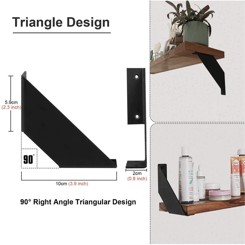 SPOROOT Shelf Bracket, Black, Shelf Angle 10 cm, 90° Triangle
