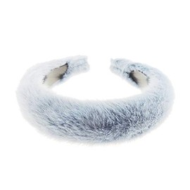 Women Soft Winter Faux Fur Padded High Sponge Formal Plaid Thick Wide Fabric Headband Alice Band Hair Accessory Hairband Christmas Birthday Wedding Guest Bridesmaid Prom Dance Holiday Dusky Blue