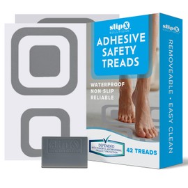 SlipX Solutions Square Adhesive Anti-Slip Safety Treads, Reliable Grip for Bathtubs, Showers, Stairs & More, Power Grip Floor Grips (42 Count, Gray) Design Your Own Pattern