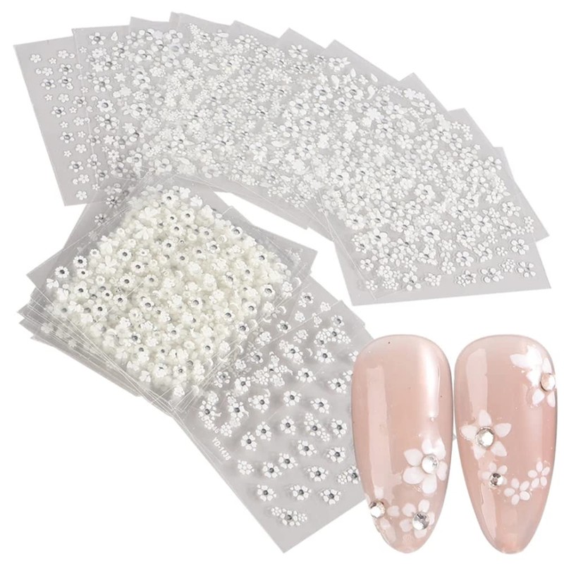 CEWEWP 30 Sheets White Flower Nail Art Stickers, White Flower