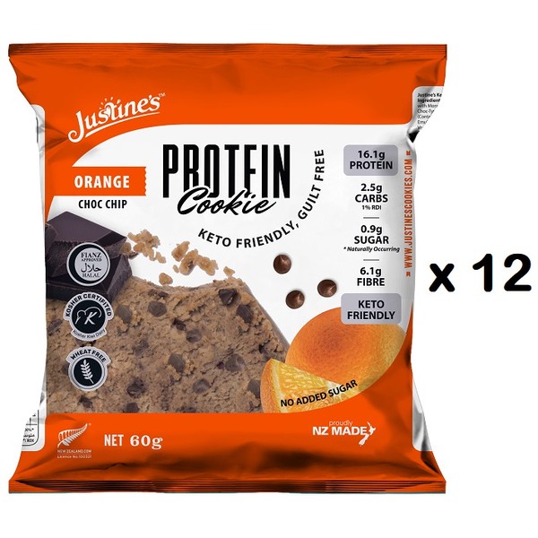 Justine's Protein Cookie Orange Choc Chip 12 x 60g - Expiry 01/10/24