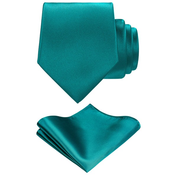 TIE G - Juego de corbata formal de satén sólido y bolsillos cuadrados en caja de regalo, verde azulado, Reg