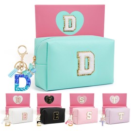 AIBFRID Birthday Gifts for Women Her,Travel Cute Makeup Bag,Large Capacity Cosmetic Bags for Women Makeup Pouch PU Leather Waterproof Cosmetic Bag (D, Blue)