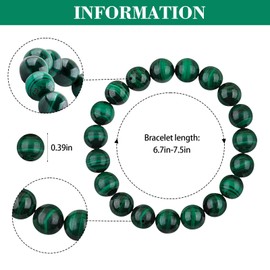 RUIQLXHANG Natural Gemstone Bracelet 10mm Malachite Beaded Bracelets Gemstone Beads Bracelets Healing Bracelets for Women Men and Teens Comes with Bonus Box and Card