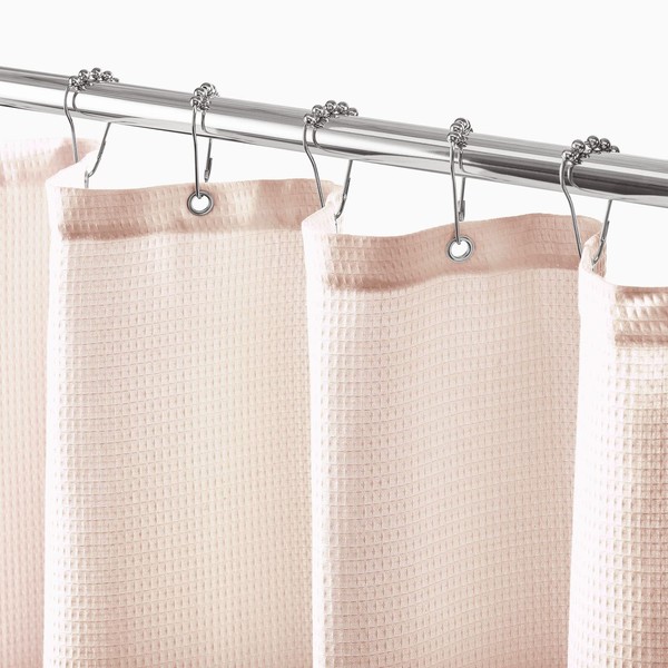 mDesign Long, Polyester/Cotton Blend Fabric Shower Curtain with Waffle Weave and Rust-Resistant Metal Grommets for Bathroom Showers and Bathtubs, 72" x 84" - Light Pink