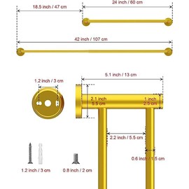 Adjustable Double Bath Towel Bar 23.6 to 42 Inch, ZUEXT Brushed Gold Stainless Steel Towel Holder Hanger, Expandable Wall Mounted Towel Rail for Bathroom Kitchen Washroom,1" Tube Towel Rail Racks