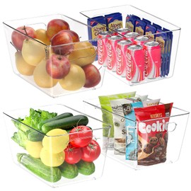 BALEINE Clear Plastic Storage Bins, Pantry Organization, BPA Free Stackable Refrigerator Organizers and Storage with Handles for Kitchen Fridge Cabinet Bathroom (4PK, 13x7.4x6.2)