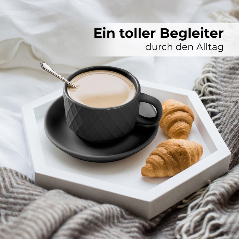 MIAMIO 6 x 75ml Espresso Cups/Espresso Cups Set with Stand