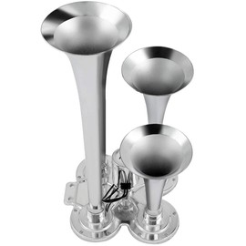 Ineedup Train Horn for Truck Super Loud 4 Trumpet 12V 150dB Electric Truck Train Car Horn with Hose for Trucks Cars Vans Boats RVs SUVs Silver