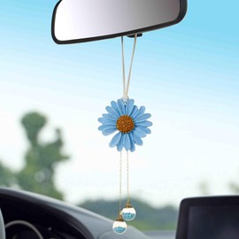 Daisy Car Hanging Ornaments for Women Girls Cute Sunflower Car Rear View Mirror Hanging Charms Automotive Interior Aesthetic Decoration Accessories Gift (Blue)