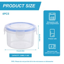 ELLECILA 6Pack Plastic Airtight Food Storage Containers with Category Tags, Round Food Storage Containers with Lids, Stackable Reusable Container Storage Set for Friut, Yoghurt, Snack(300ml)