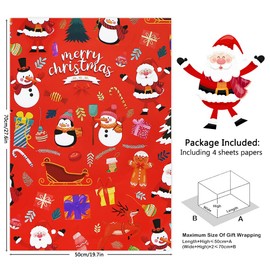 Santa and His Animal Friends Reindeer Penguin Merry Christmas Wintery Holiday Red Wrapping Paper -(28"x20" Per Sheet, Folded Flat 4 Sheets , 1-Designs: 15 sq. ft. ttl)- Gift Wrap For Kids Girls Friends Family On Holiday Christmas