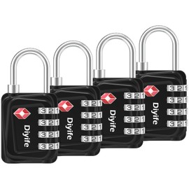 TSA Luggage Locks, [Newest Version][4 Packs] Diyife 4-Digit Suitcase Lock, Security Combination Padlocks with Zinc Alloy Body, Code Lock for Travel Luggage,Gym School Lockers, Bags (Black)