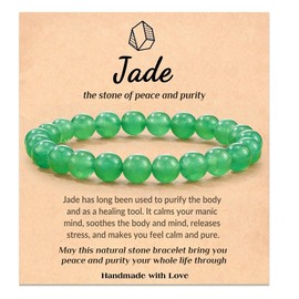 Healing Crystal Bracelet for Women Men,Relief Anxiety Yoga Bracelet, 8 mm Natural Stone Citrine Jade Beaded Stretch Bracelets,Semi-Precious Gemstones Energy Bracelet Inspirational Jewelry-Jade