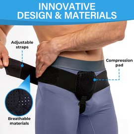 OPVYAEU Hernia Belt for Men and Women - Hernia Bandage Left and Right Wearable - Flexible Adjustable Hernia Belt - M (86-112 cm Hip Circumference) (Black)