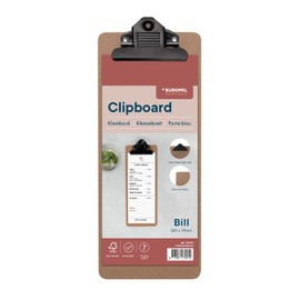 EUROPEL Wooden Clipboard Mini/Bill Size FSC Certified MDF with Black Metal Clip for Classroom, Office, Shop, Restaurant, Warehouse, 280x115x3mm