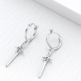 OKROKTOT 925 Sterling Silver Sword Earrings Dangle Hoop Sword Earrings Celtic Knot Earrings Jewelry Gift for Men Women, one size, Sterling Silver, No Gemstone