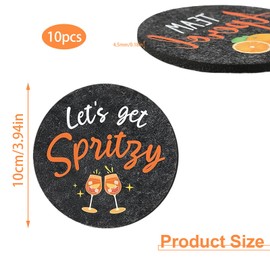 PHMING Pack of 10 Aperol Coasters, Felt Drink Coasters, 10 cm Diameter Coasters for Glasses, Round Glass Coasters, Felt, for Cocktail Glasses, Tea Cups, Drinking Glasses