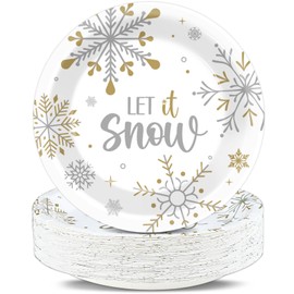Lonfliness 48 Pcs Winter Snowflake Paper Plates 7 Inch Winter Wonderland Plates Christmas Party Decoration Disposable Snowflake Dinnerware Tableware Holiday Dessert Plate for Birthday Party Supplies