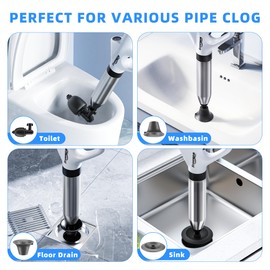 FREESEA Toilet Plunger Clog Remover: High-Pressure Air Drain Blaster Tool - Heavy Duty Air Plunger with Real-Time Barometer for Bathroom Floor Drain Kitchen Sink Clogged